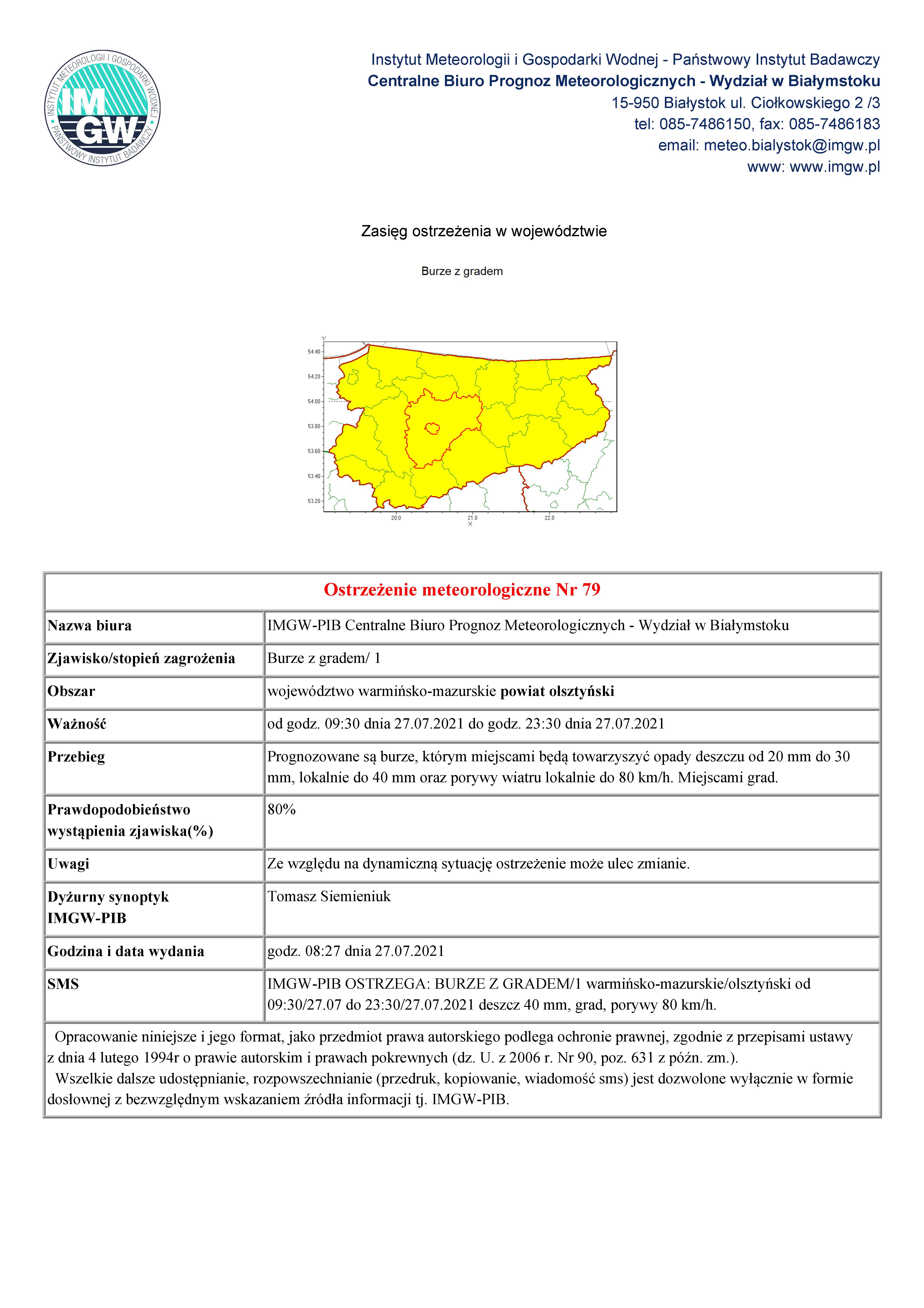 Ostrzezenie meteorologiczne Nr 79