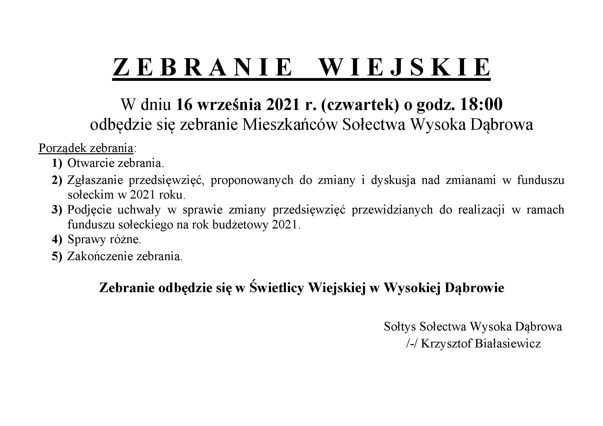 Wysoka Dbrowa FS zmiana na 2021