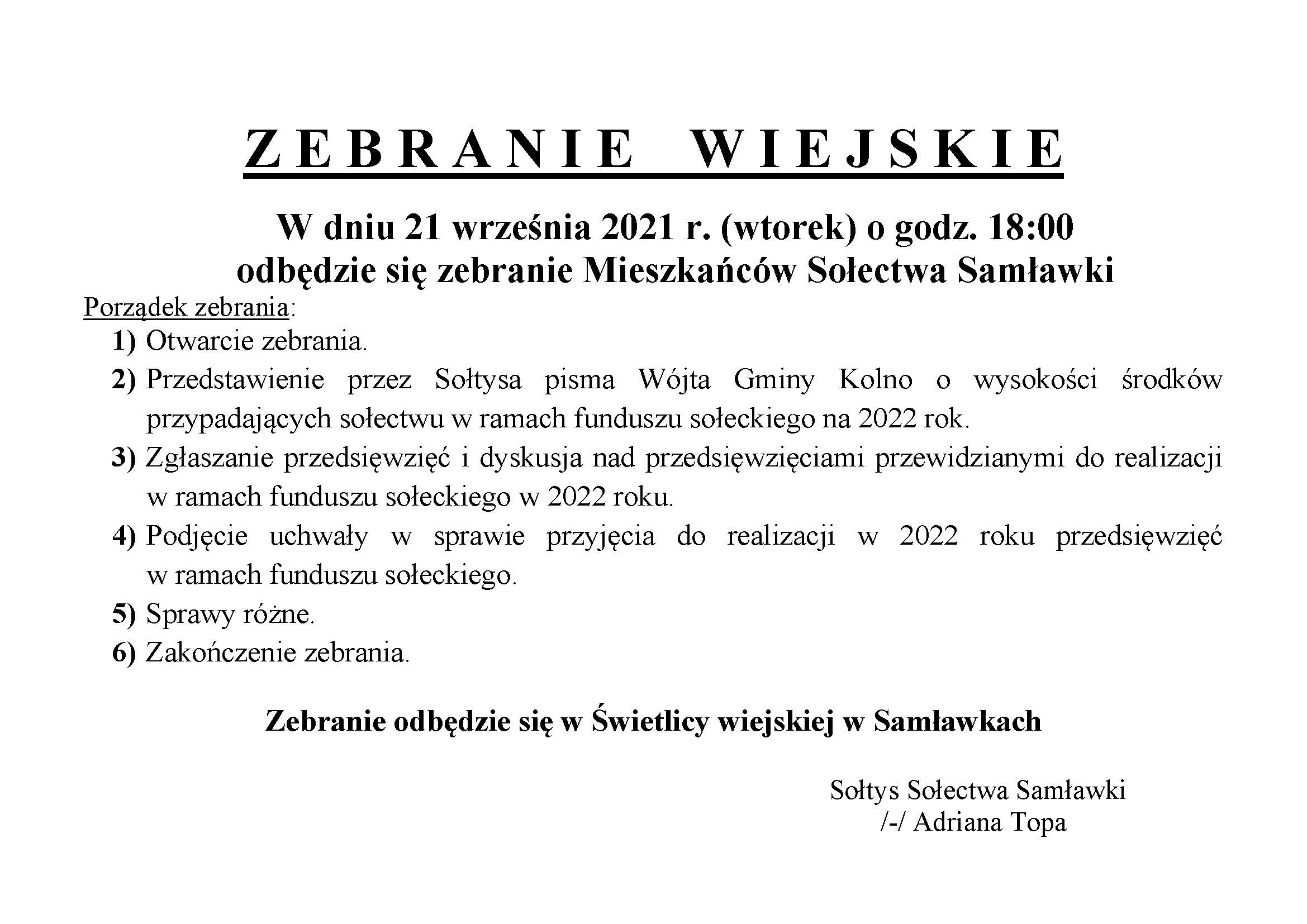 Zebranie wiejskie fs na 2022 Samawki